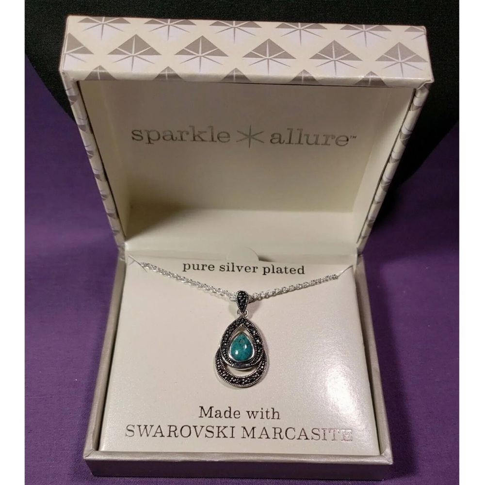 Nib Pure silver plated Swarovski Marcasite Necklace